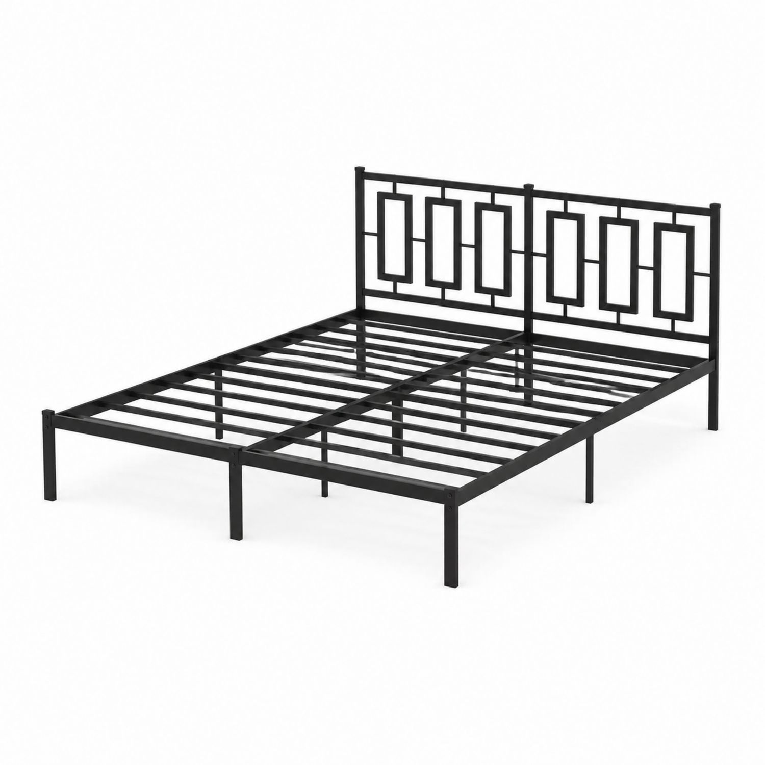 Cama de Metal Negro con Cabecera Geométrica 200x150 cm