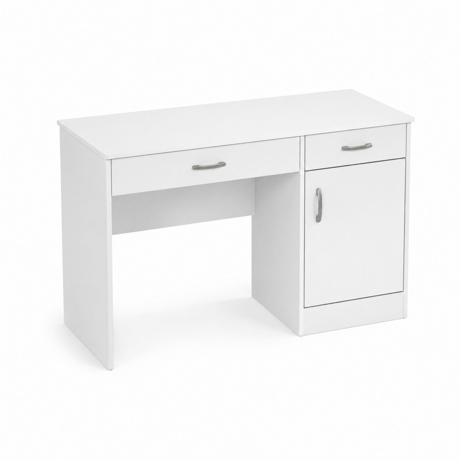 Escritorio de aglomerado blanco con cajón y puerta