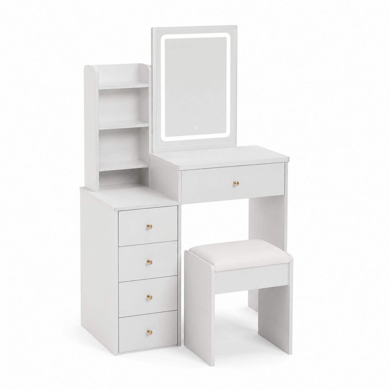 Tocador de MDF con Espejo LED y Taburete, Blanco