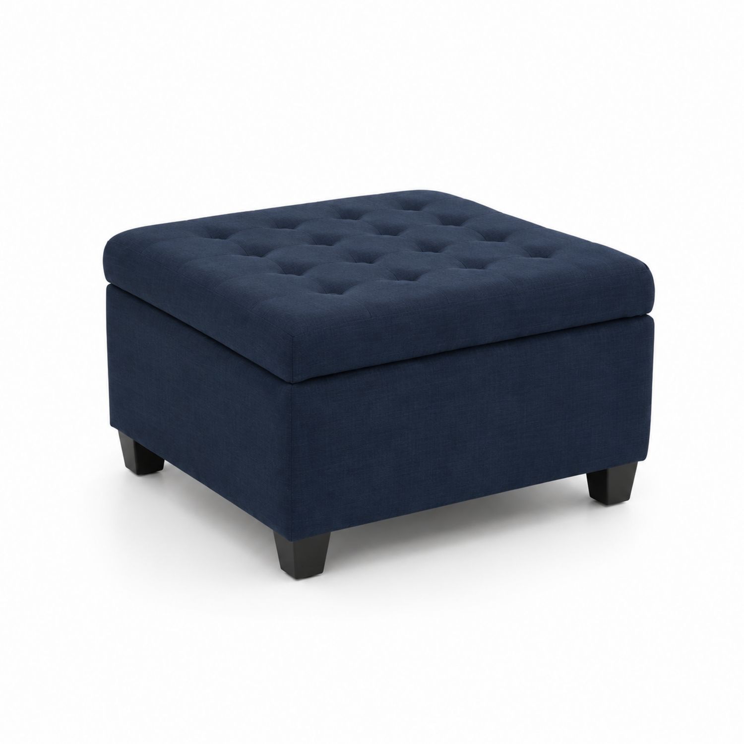 Puf de Almacenamiento Cuadrado de Madera y Poliéster Azul Marino