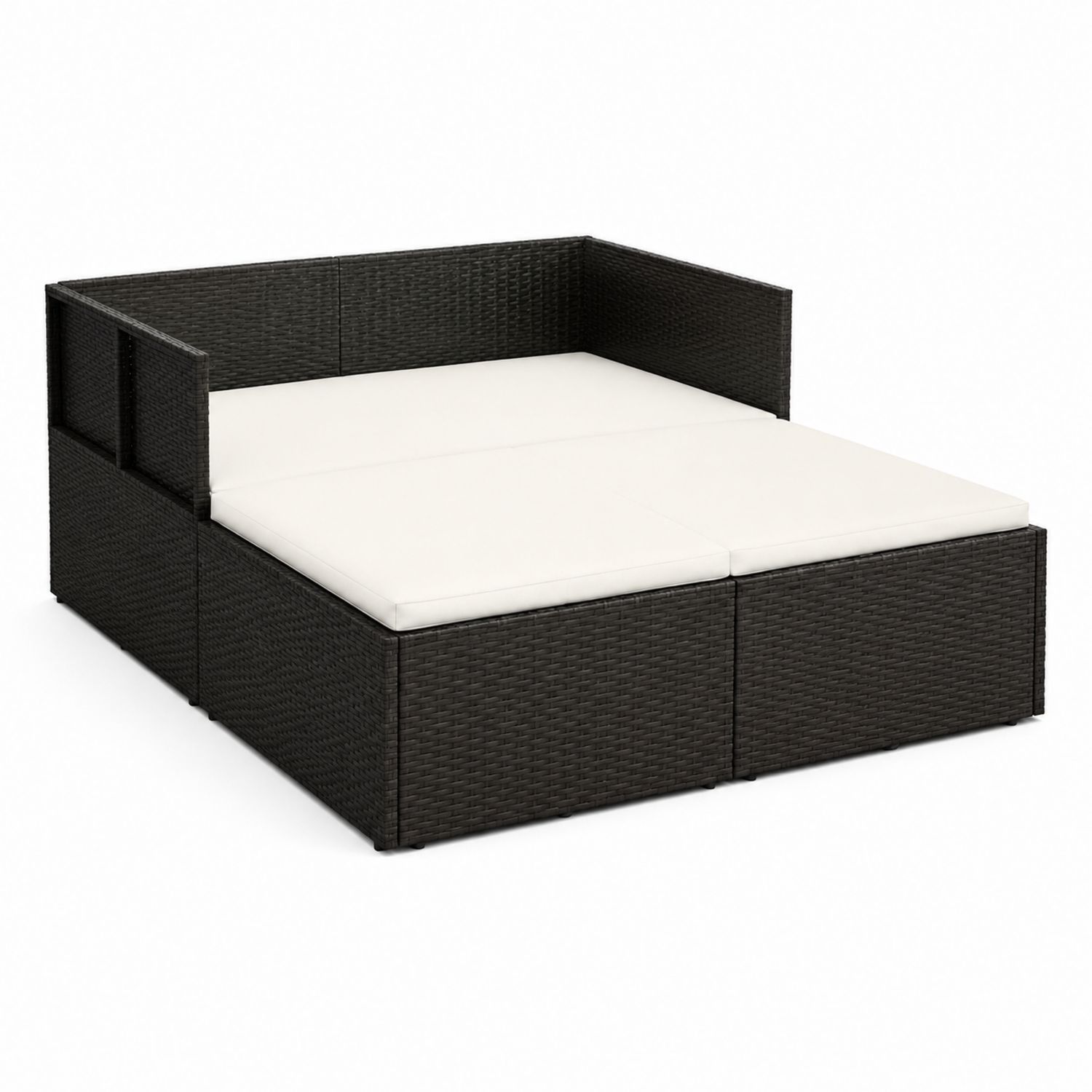 Cama de día de Ratán Sintético con Cojines 200x180 cm Negro y Blanco