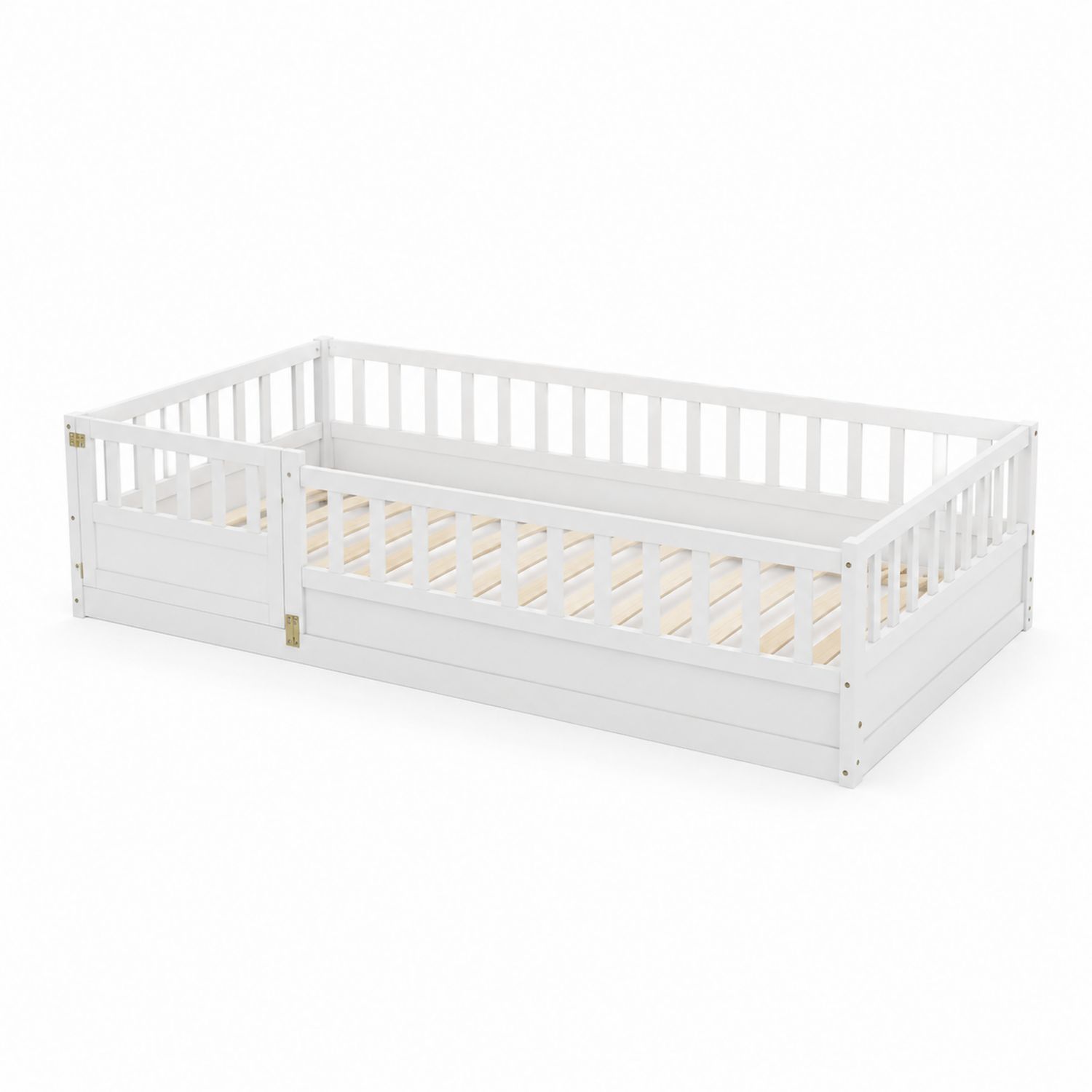 Cama infantil de madera con barandillas blancas 140x70 cm