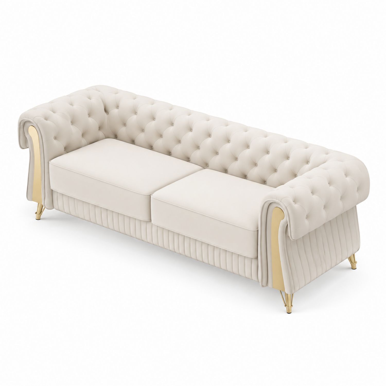 Sofá Chesterfield 3 plazas piel sintética Beige 220x85x75 cm