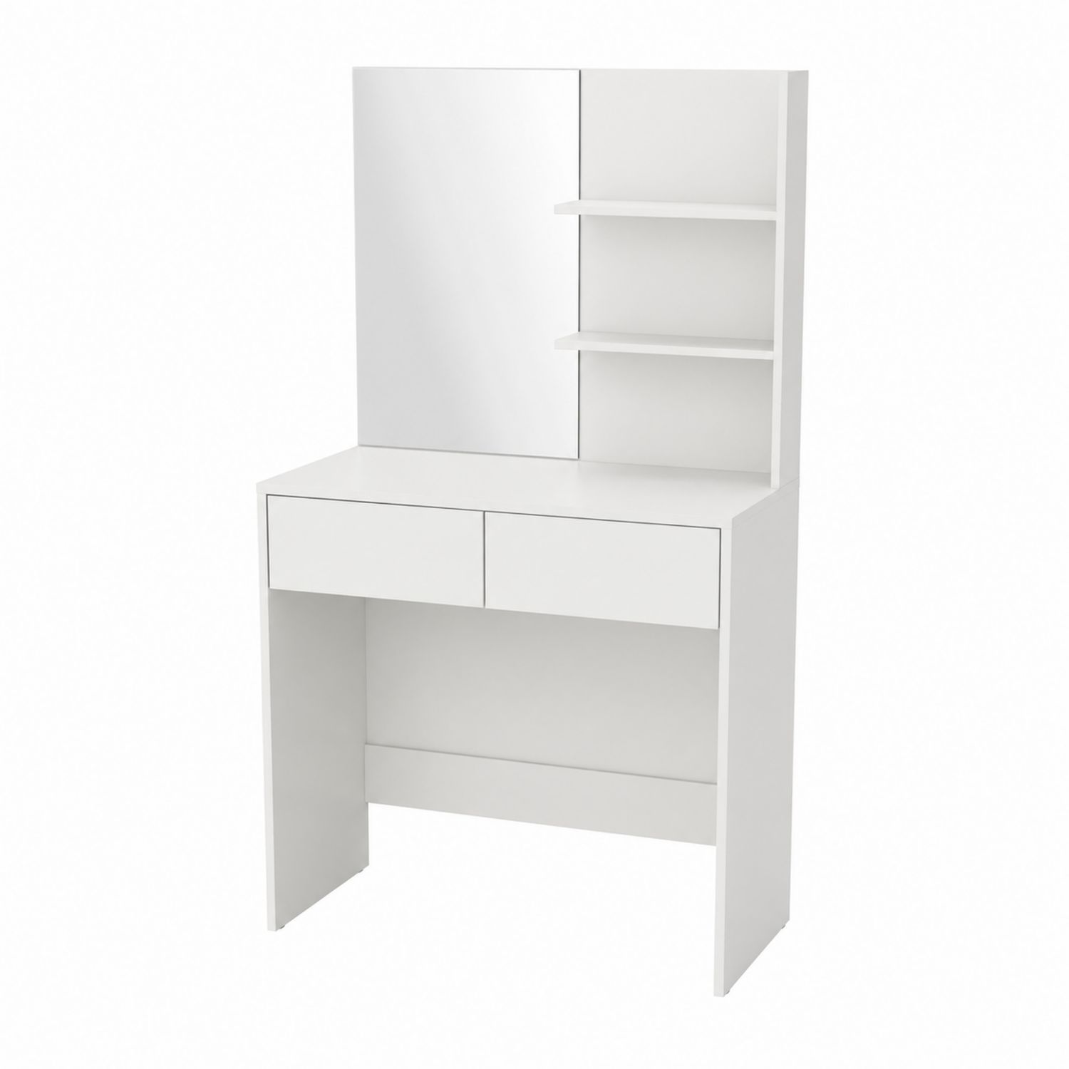 Tocador Blanco con Espejo y Estantes de Madera