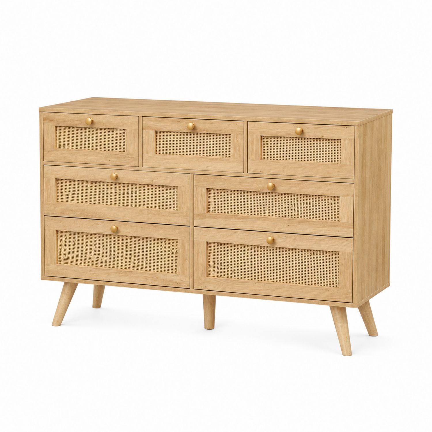 Cajonera de Madera y Ratán de 7 Cajones 120x40x80 cm