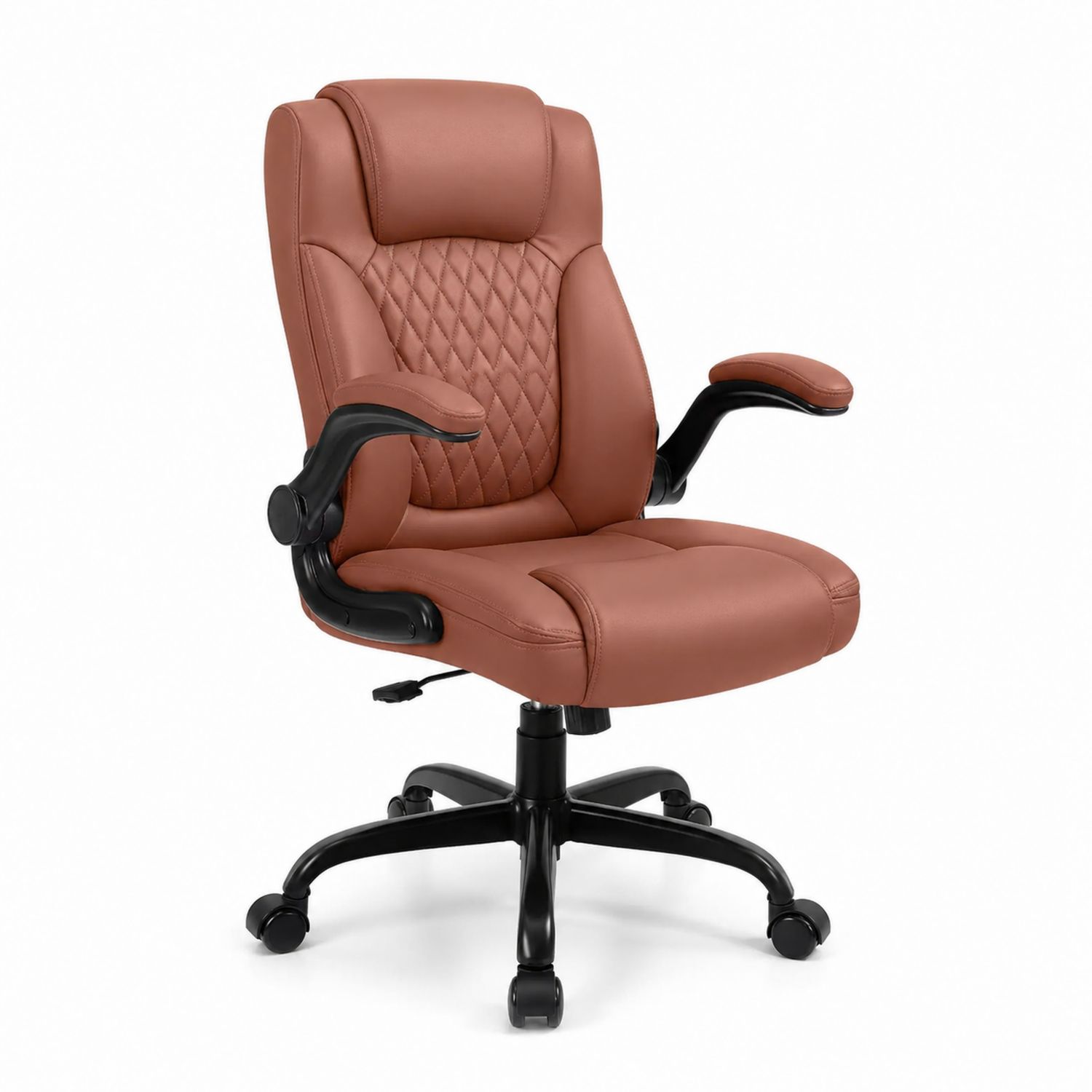 Silla giratoria de cuero sintético marrón con apoyabrazos
