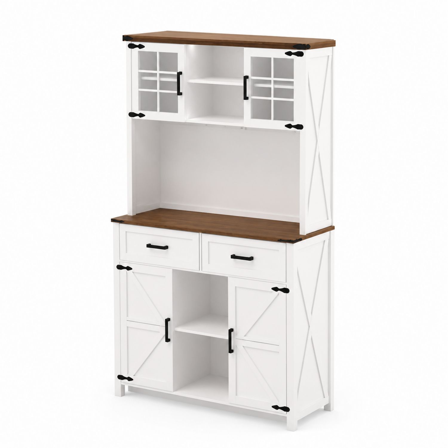 Aparador de Cocina de Madera con Puertas de Vidrio y Roble