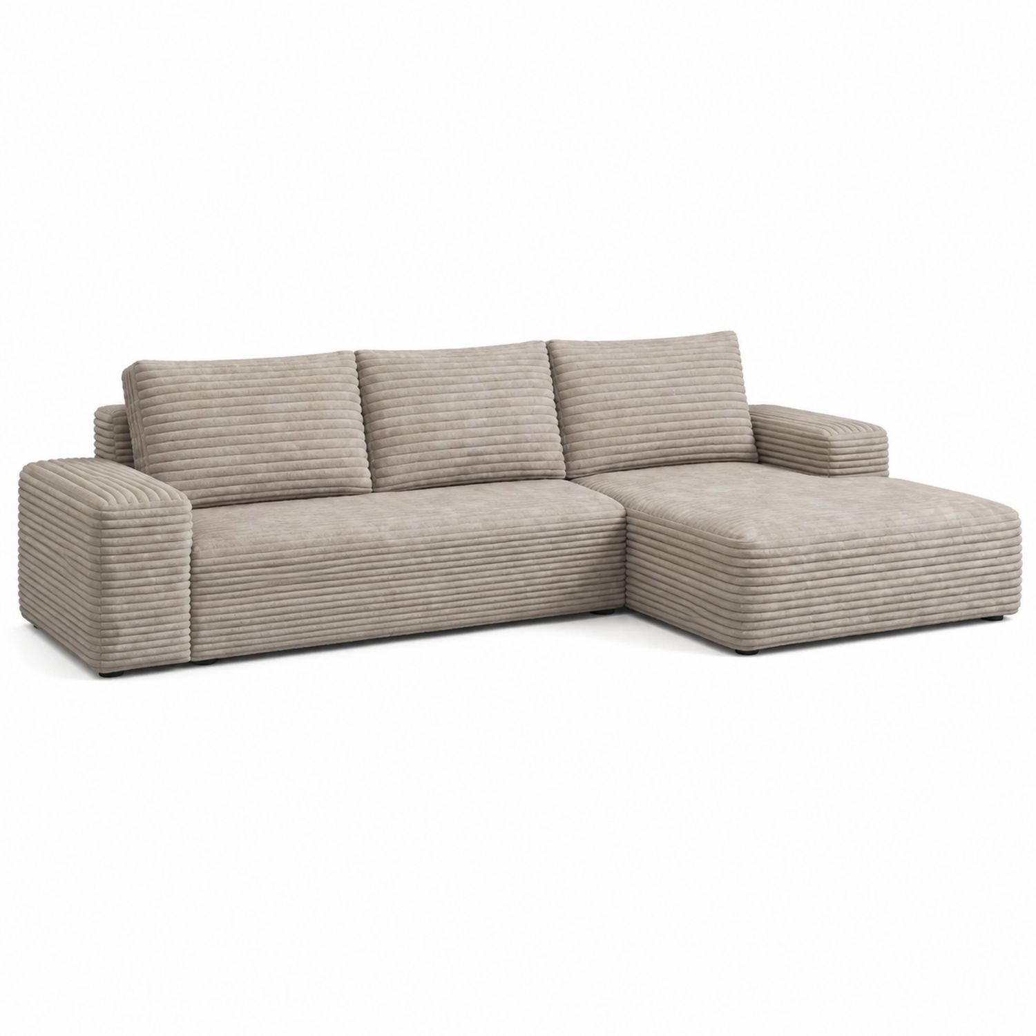 Sofá chaise longue de tela de chenilla beige 300x150 cm