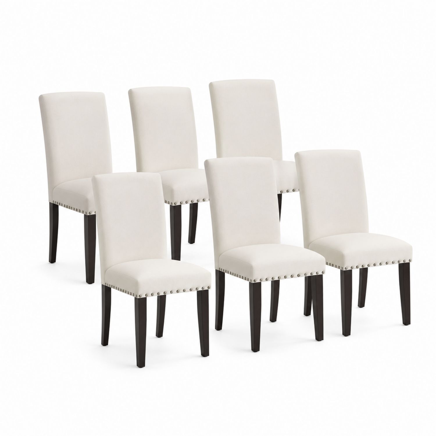 Juego de 6 sillas de comedor tapizadas en poliéster crema con patas de madera