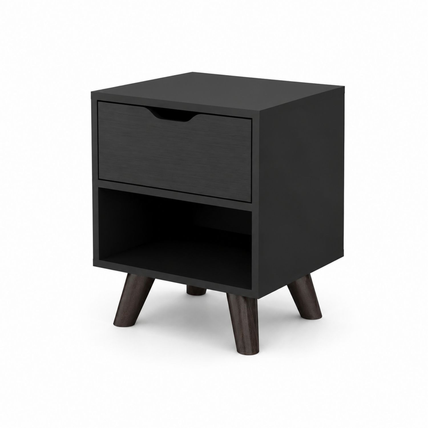 Mesita de noche de MDF con patas de madera Negra