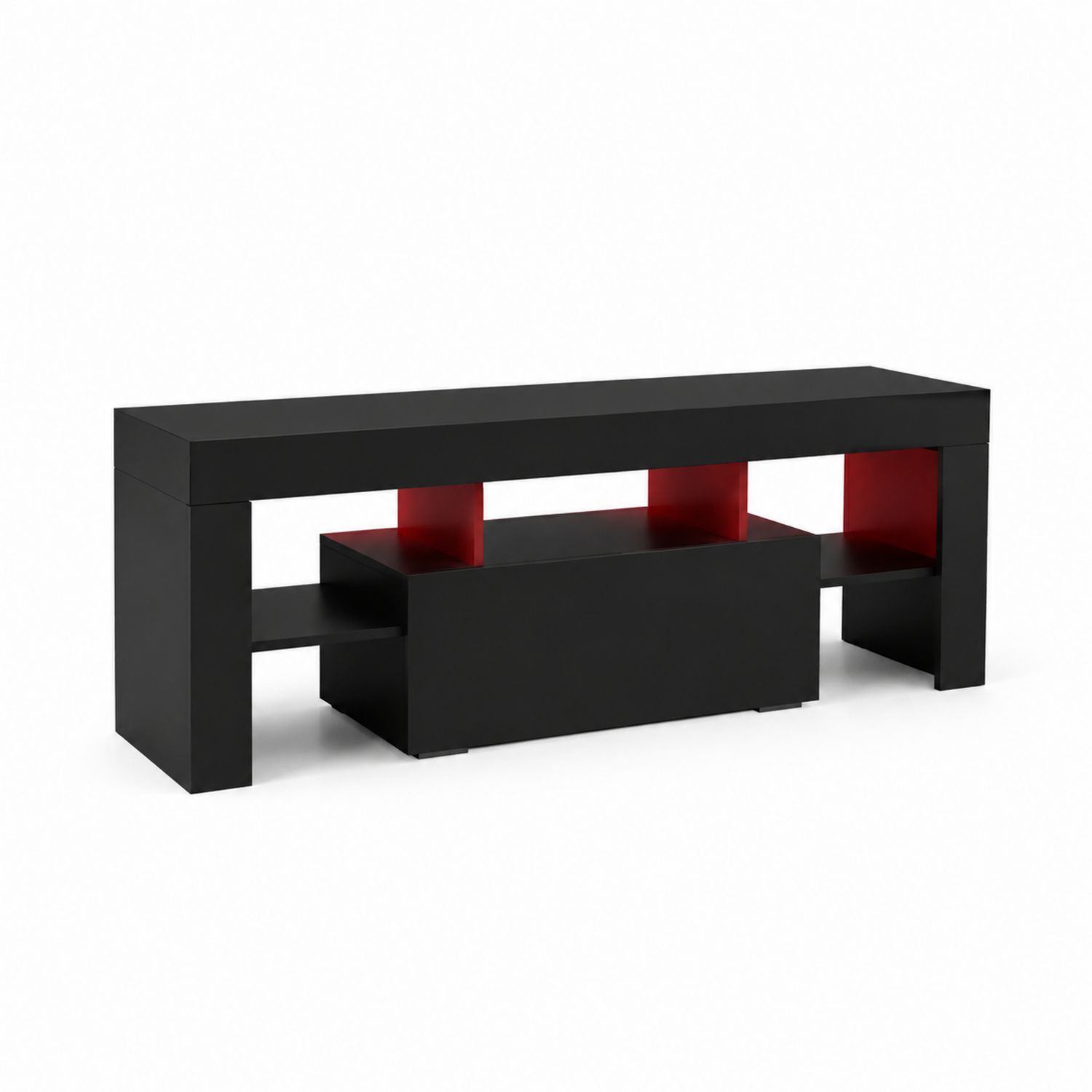Mesa de TV de MDF Negro y Rojo con Estantes Abiertos
