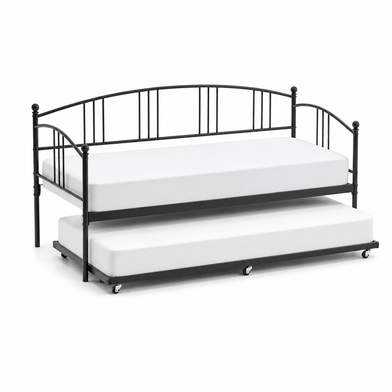 Cama nido de metal negro con colchón extraíble 200x90 cm