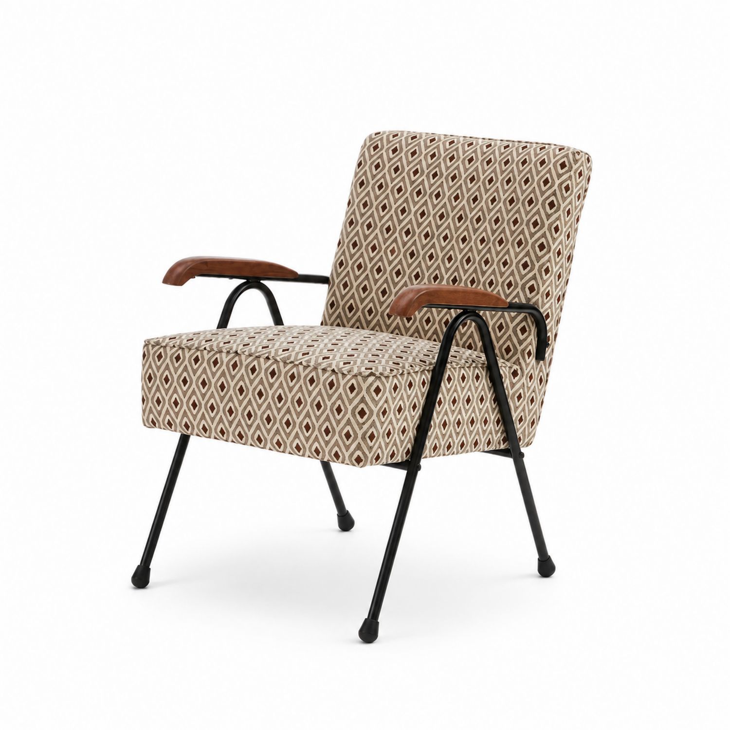 Silla de salón con tela jacquard y reposabrazos de madera