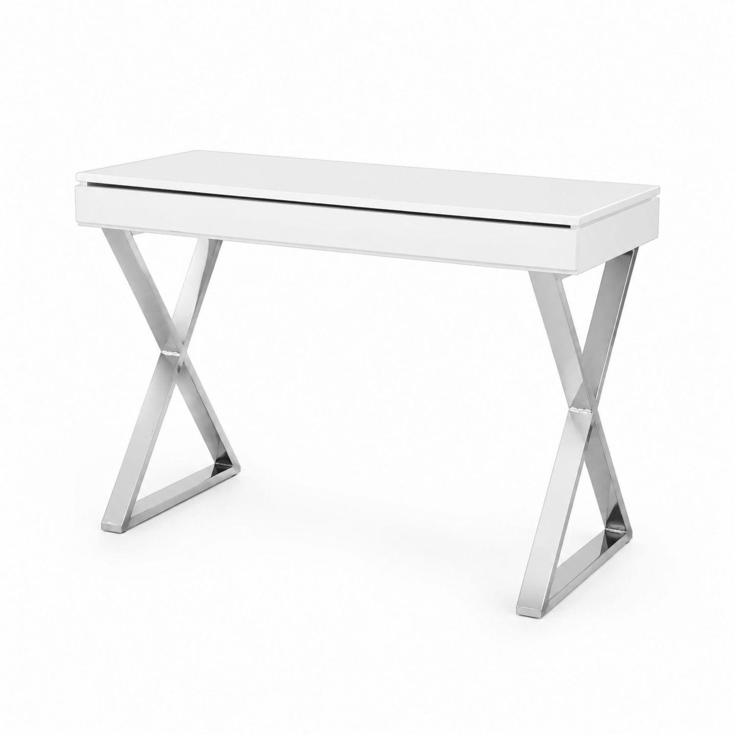 Escritorio blanco con patas de acero inoxidable 120x40x75 cm