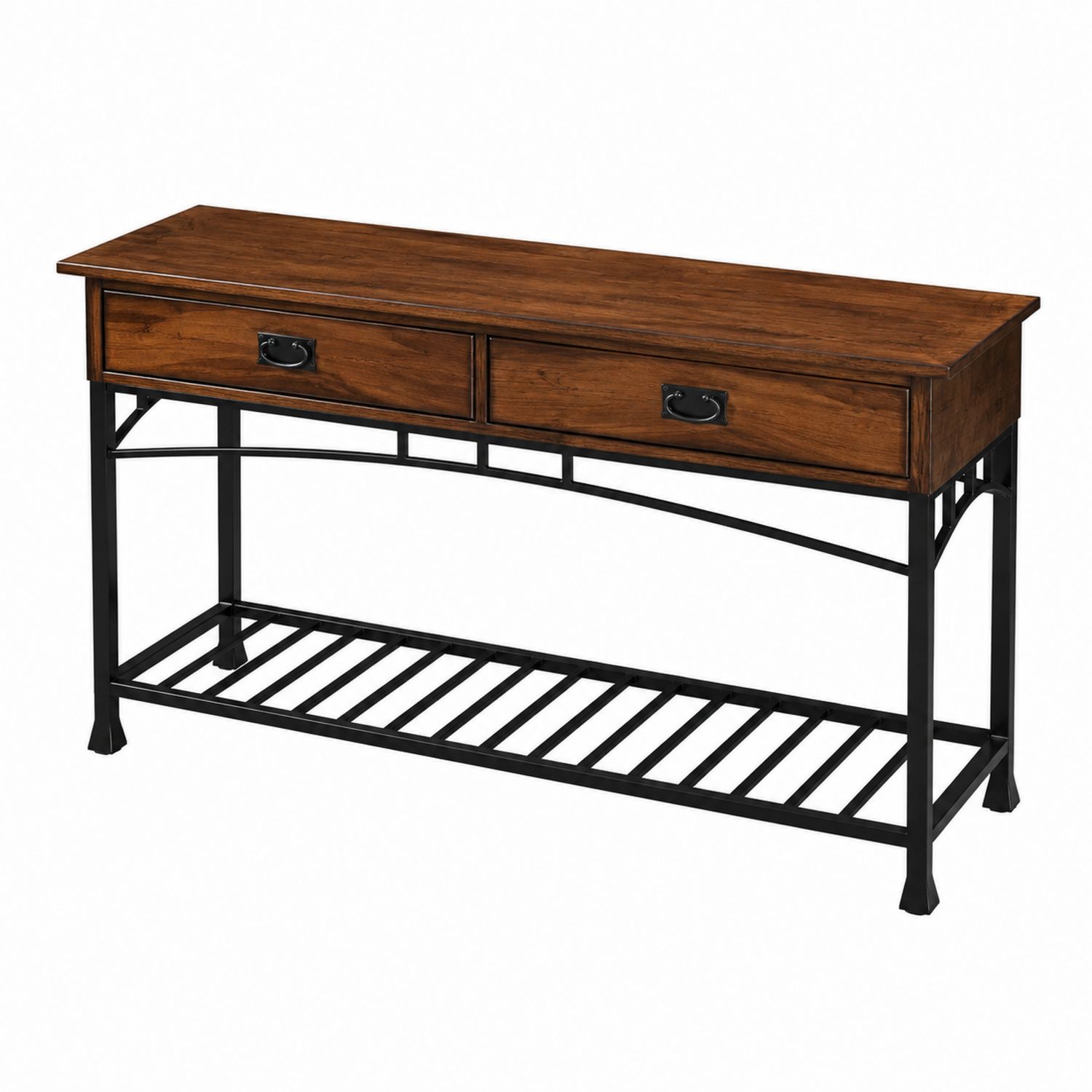 Mesa consola de madera y metal con 2 cajones