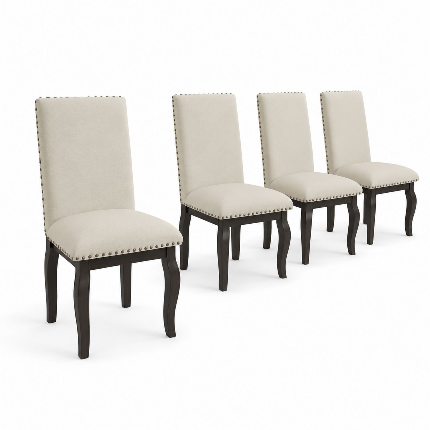 Juego de 4 sillas de comedor tapizadas en poliéster beige con patas de madera