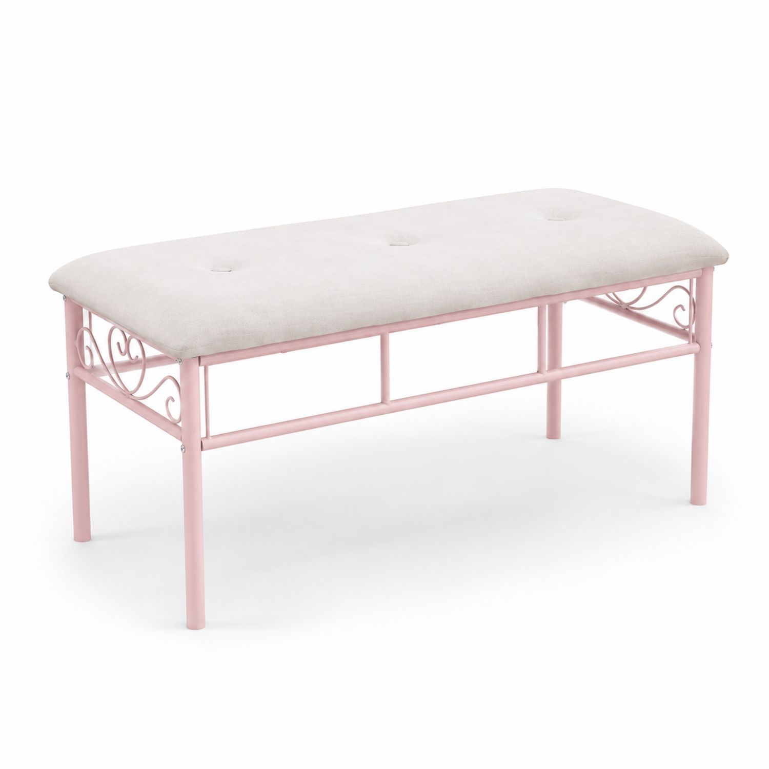 Banco metálico con cojín de tela Rosa/Beige