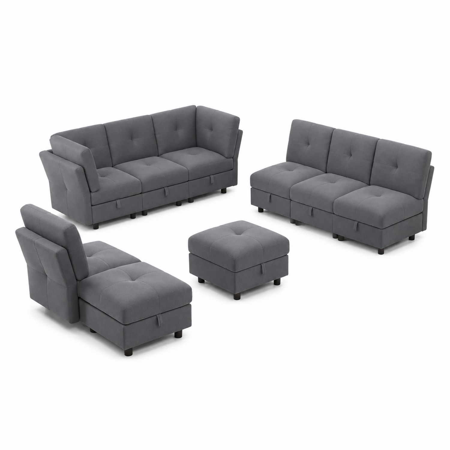 Conjunto Modular de Sofás de Tela Gris