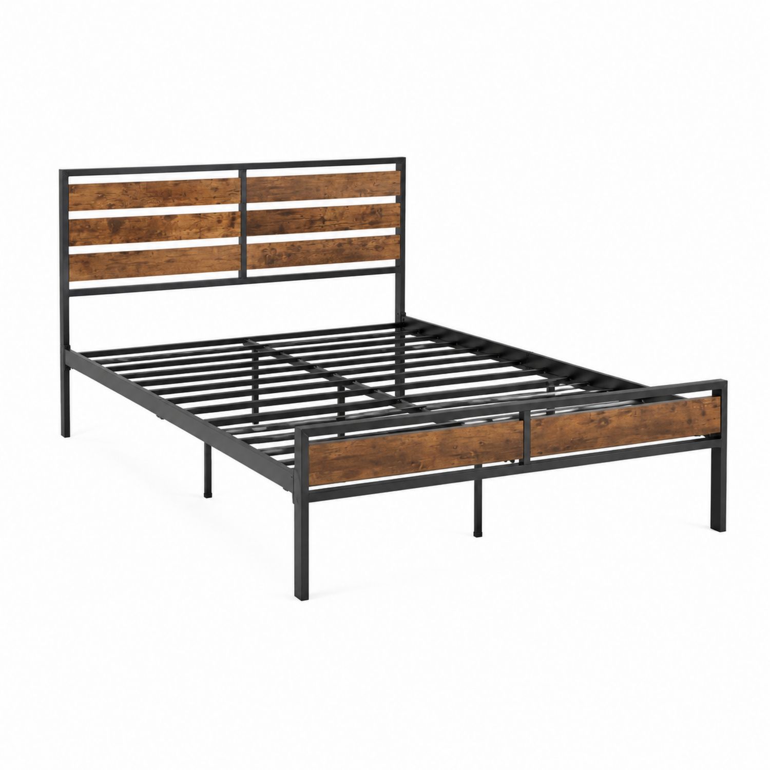 Cama doble de metal y madera MDF 200x150 cm Marrón/Negro
