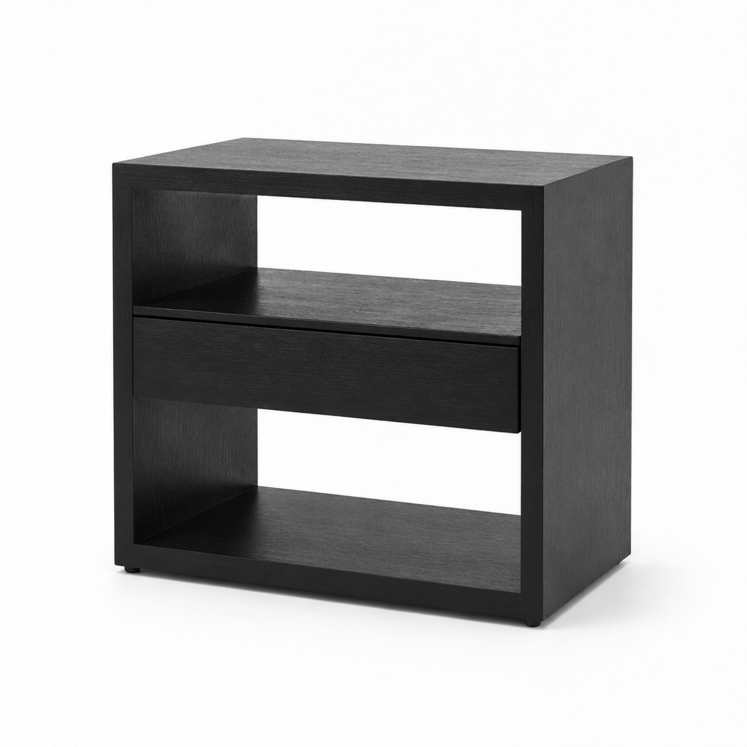 Mesa de noche de madera con estante y cajón en Negro