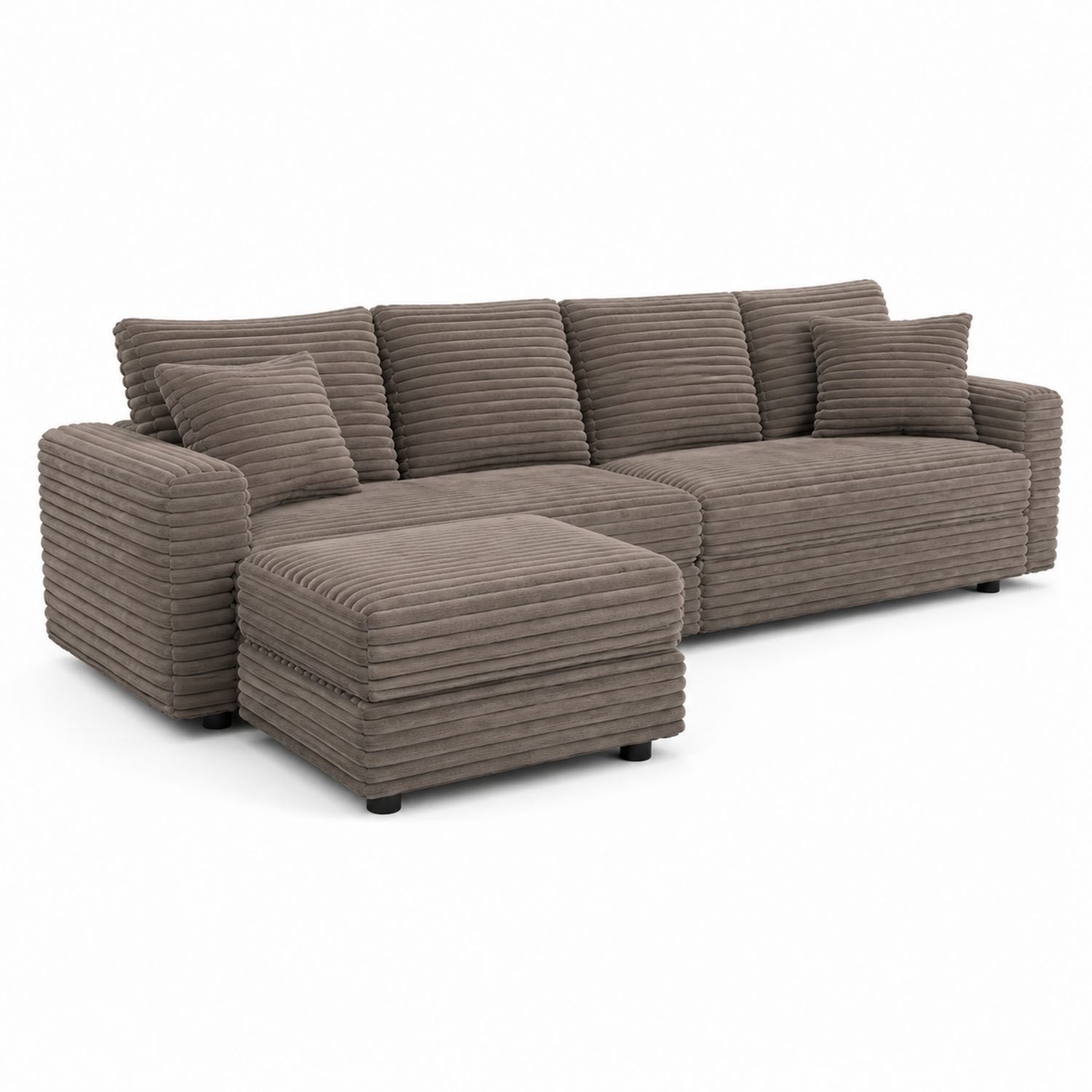 Sofá seccional con chaise longue en tela de pana marrón