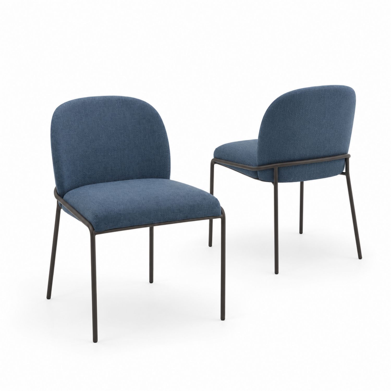 Sillas de Comedor con Estructura de Metal y Tapizado en Azul, Set de 2