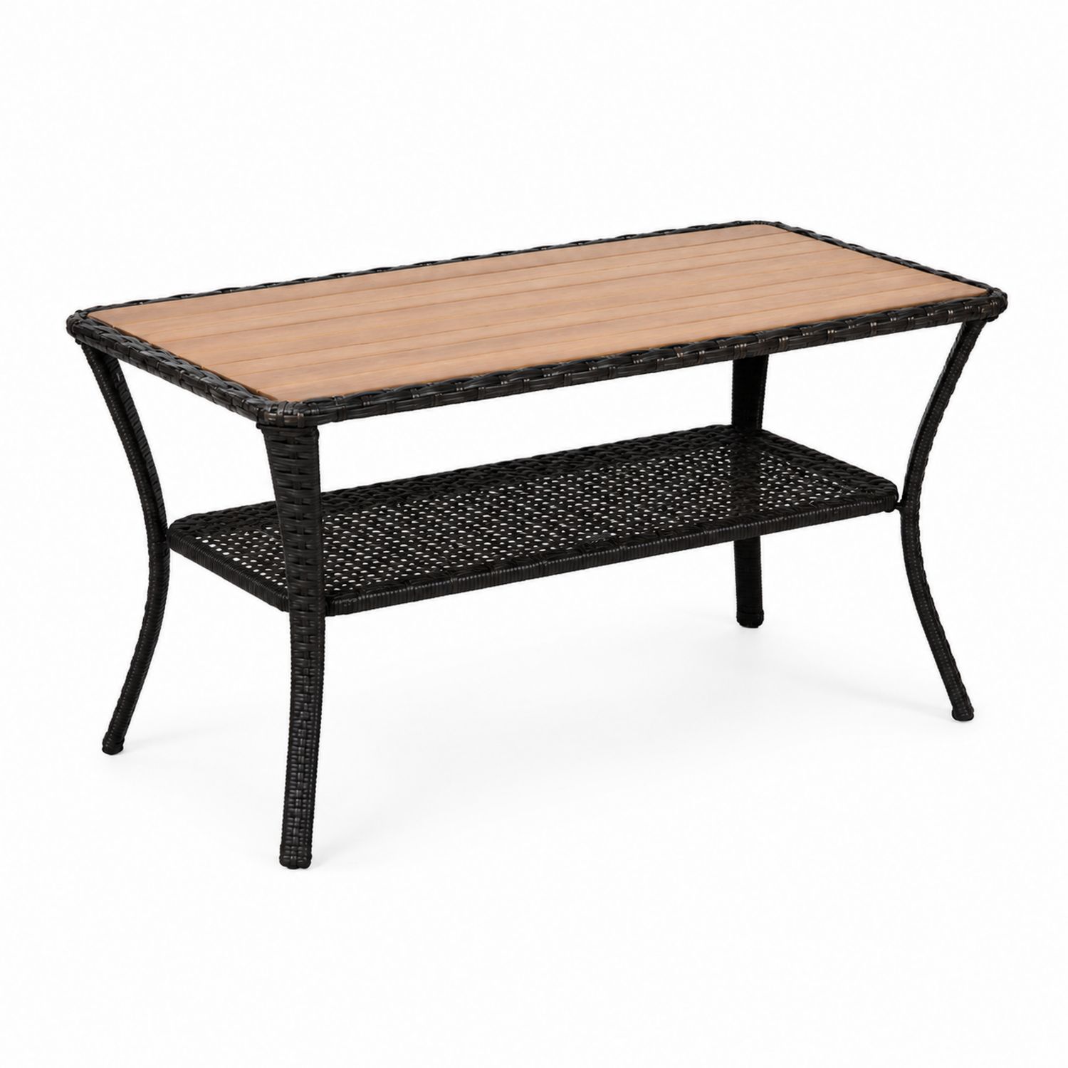 Mesa de centro de ratán negro y madera