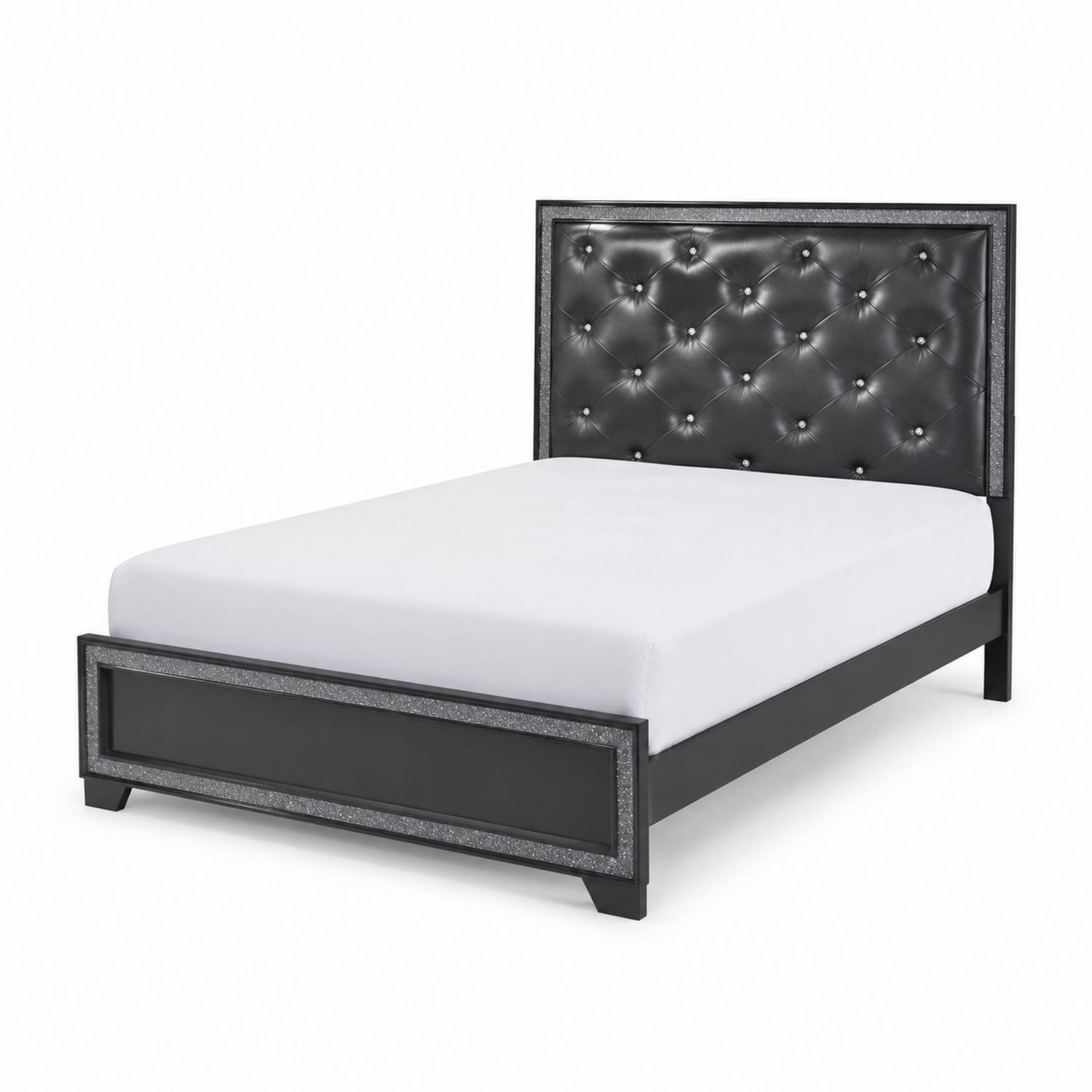 Cama de matrimonio con cabecero de cuero sintético Negro