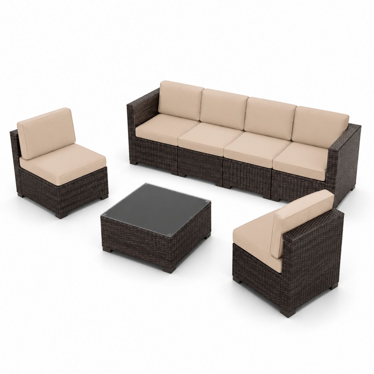 Conjunto de Sofá de Exterior de Ratán con Cojines Beige