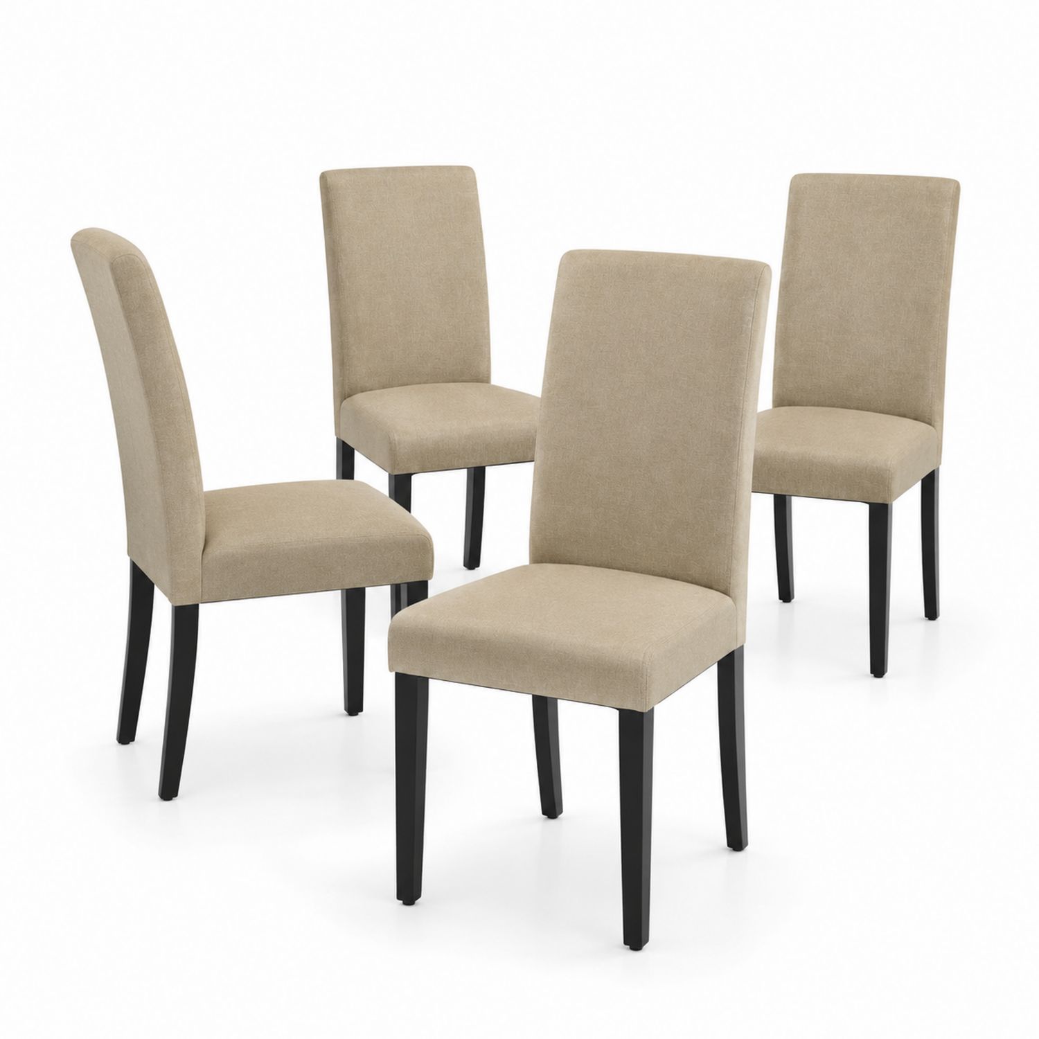Set de 4 sillas de comedor tapizadas en beige con estructura de madera
