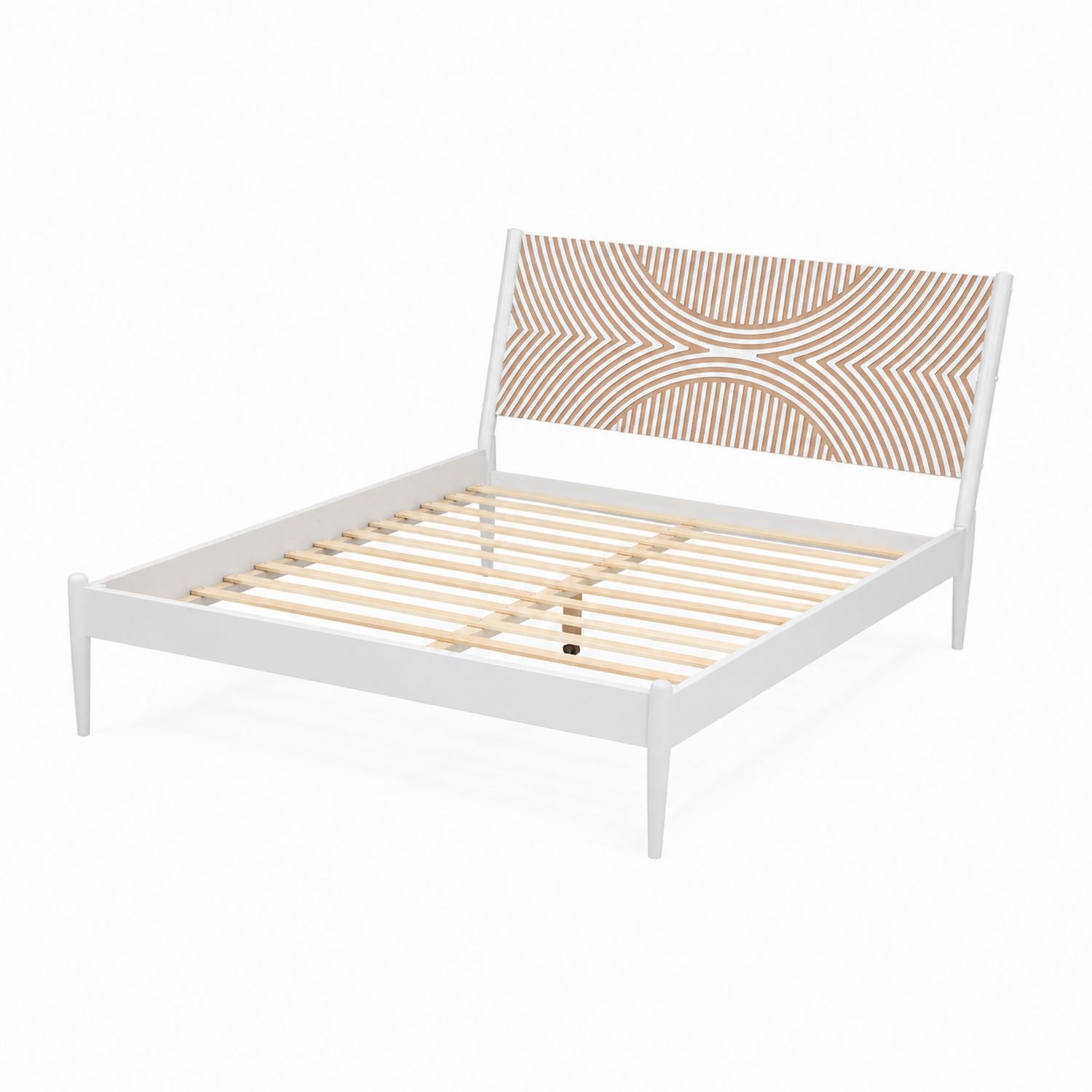 Cama de Madera con Cabecero Decorativo, 200x150 cm, Blanco y Natural