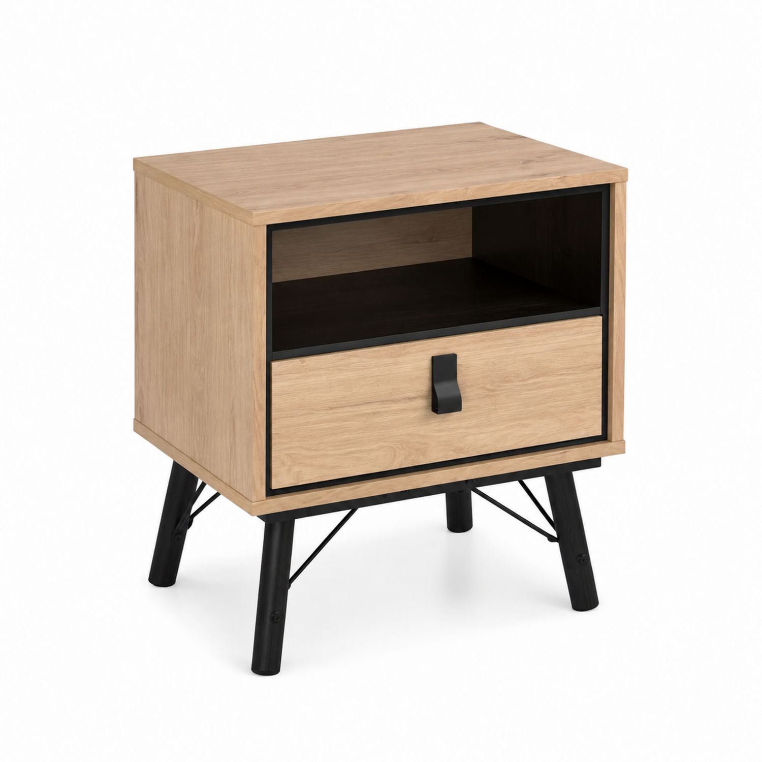 Comodino in MDF e Metallo con Cassetto 40x30x55 cm
