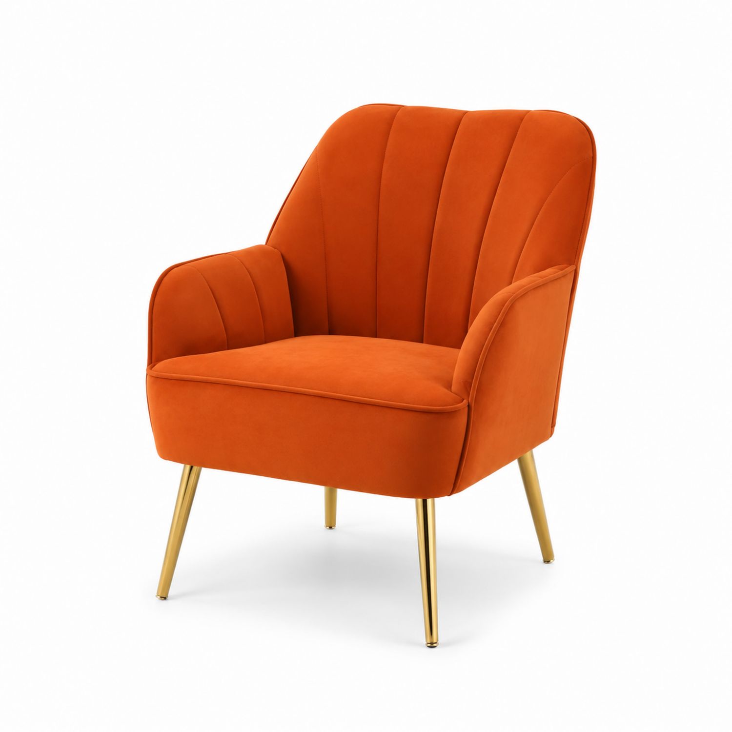Poltrona in Velluto Arancione con Gambe in Metallo