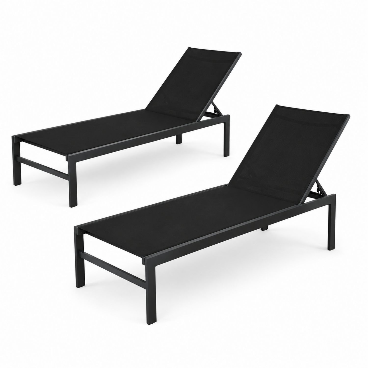 Set di 2 Lettini Prendisole in Metallo e Tessuto Nero