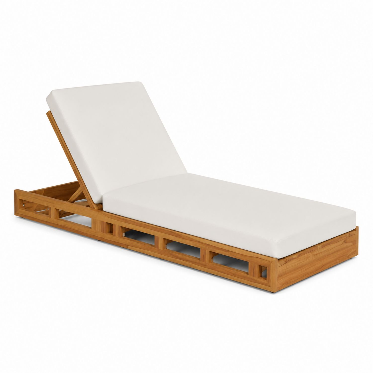 Lettino prendisole in legno con cuscino bianco
