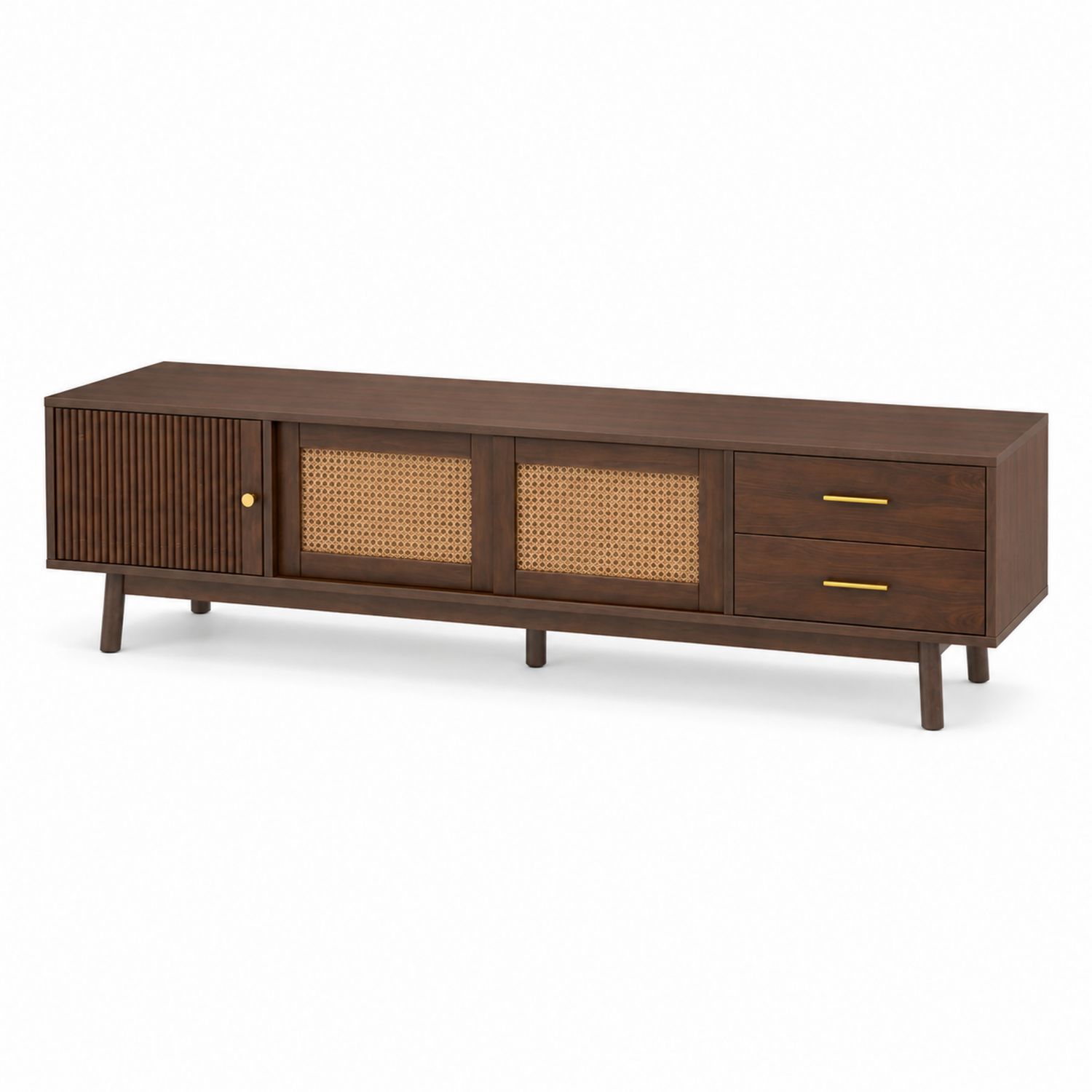 Credenza TV in legno e rattan, 180 cm, Marrone