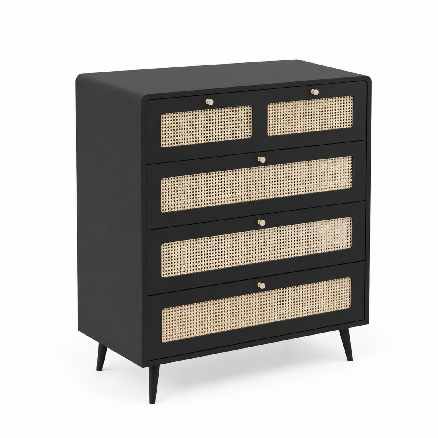 Cassettiera in Legno e Rattan Nero 90x40x108 cm