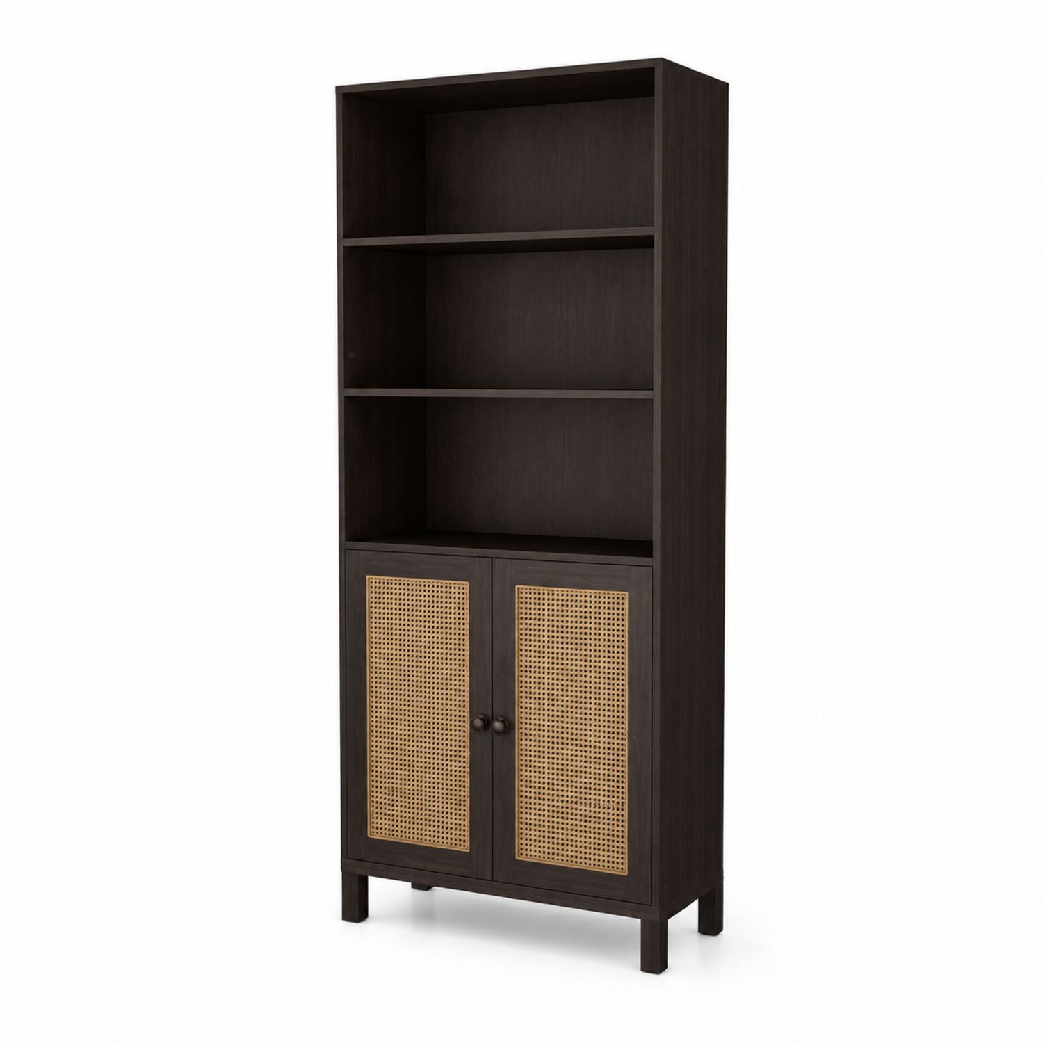 Libreria in Legno con Ante in Rattan 180 cm