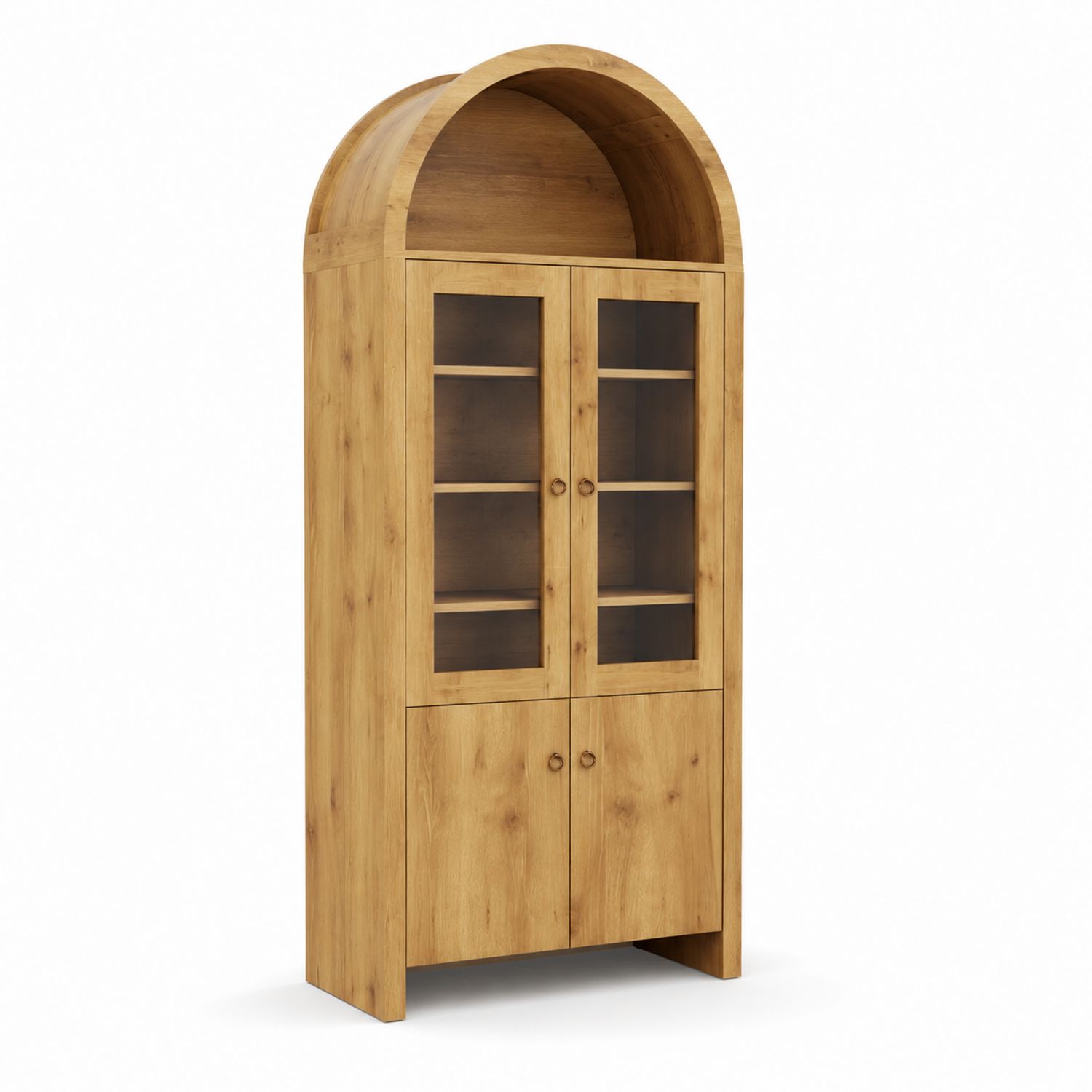 Credenza alta in legno di rovere con ante in vetro temperato