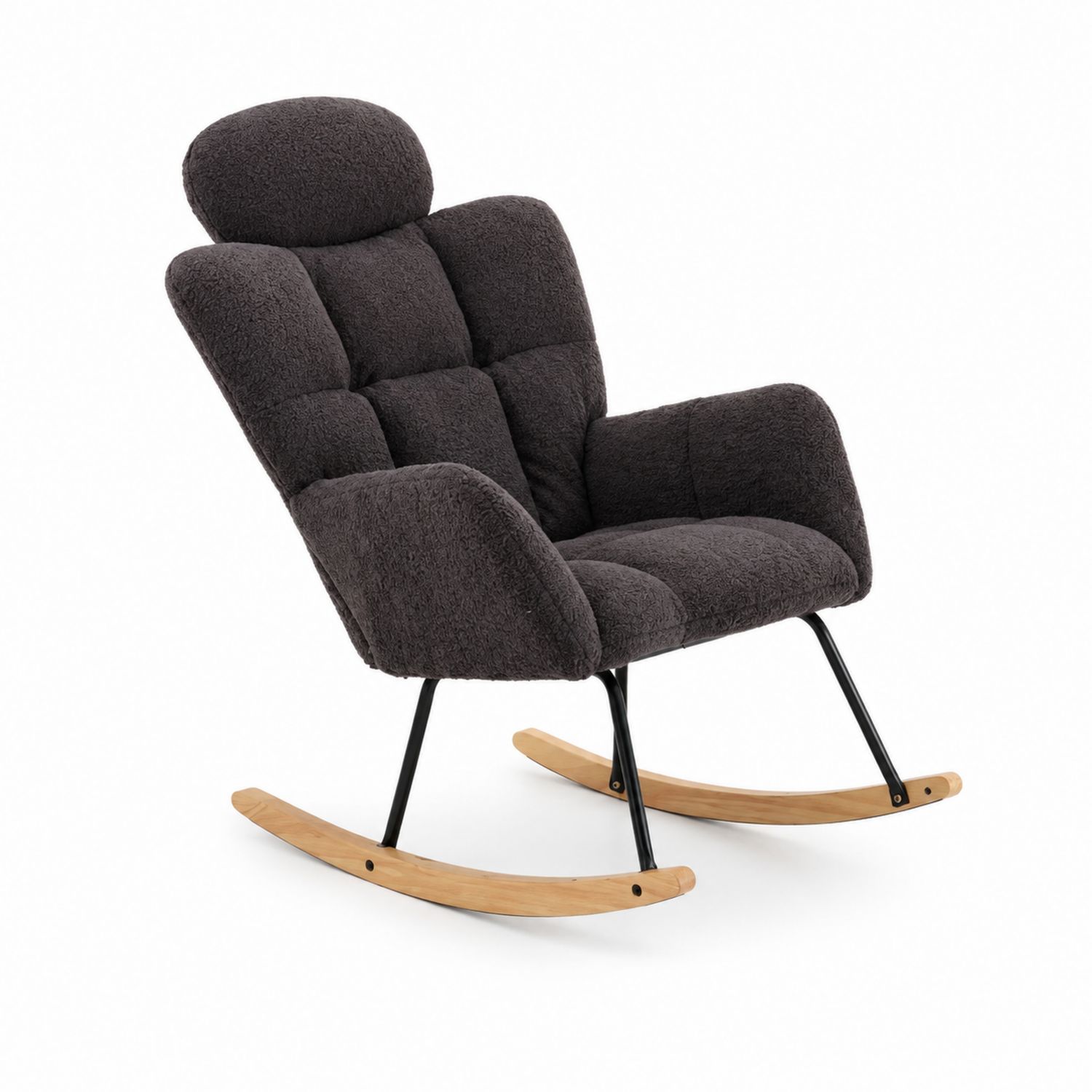 Sedia a dondolo in poliestere con struttura in metallo e base in legno 95x70x90 cm