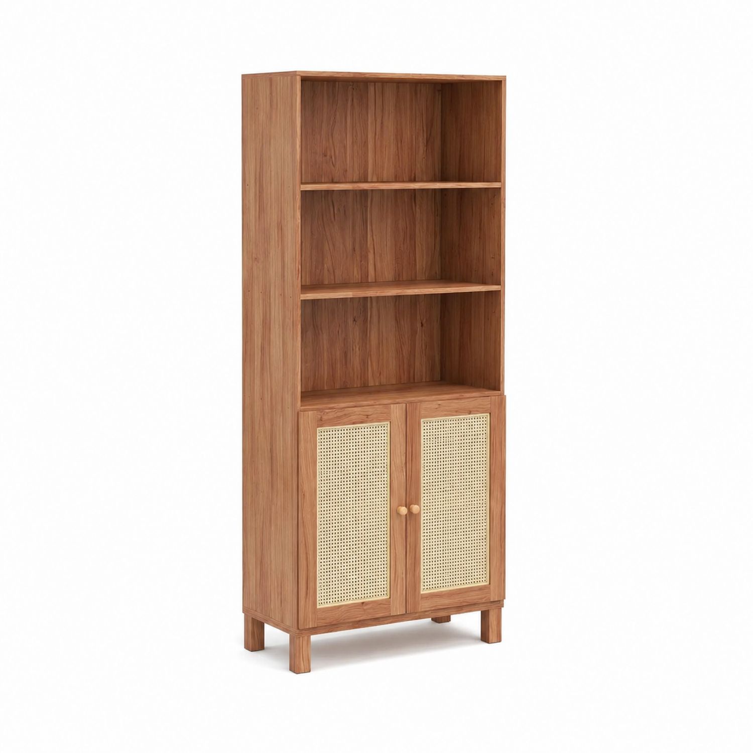 Libreria in Legno di Quercia e Rattan