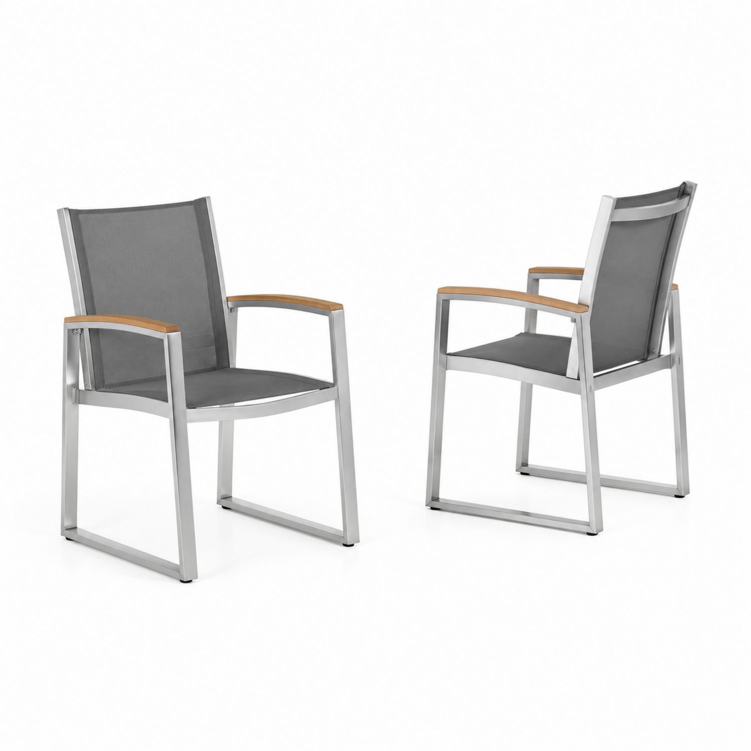 Set di sedie da esterno in acciaio inossidabile e teak, Grigio