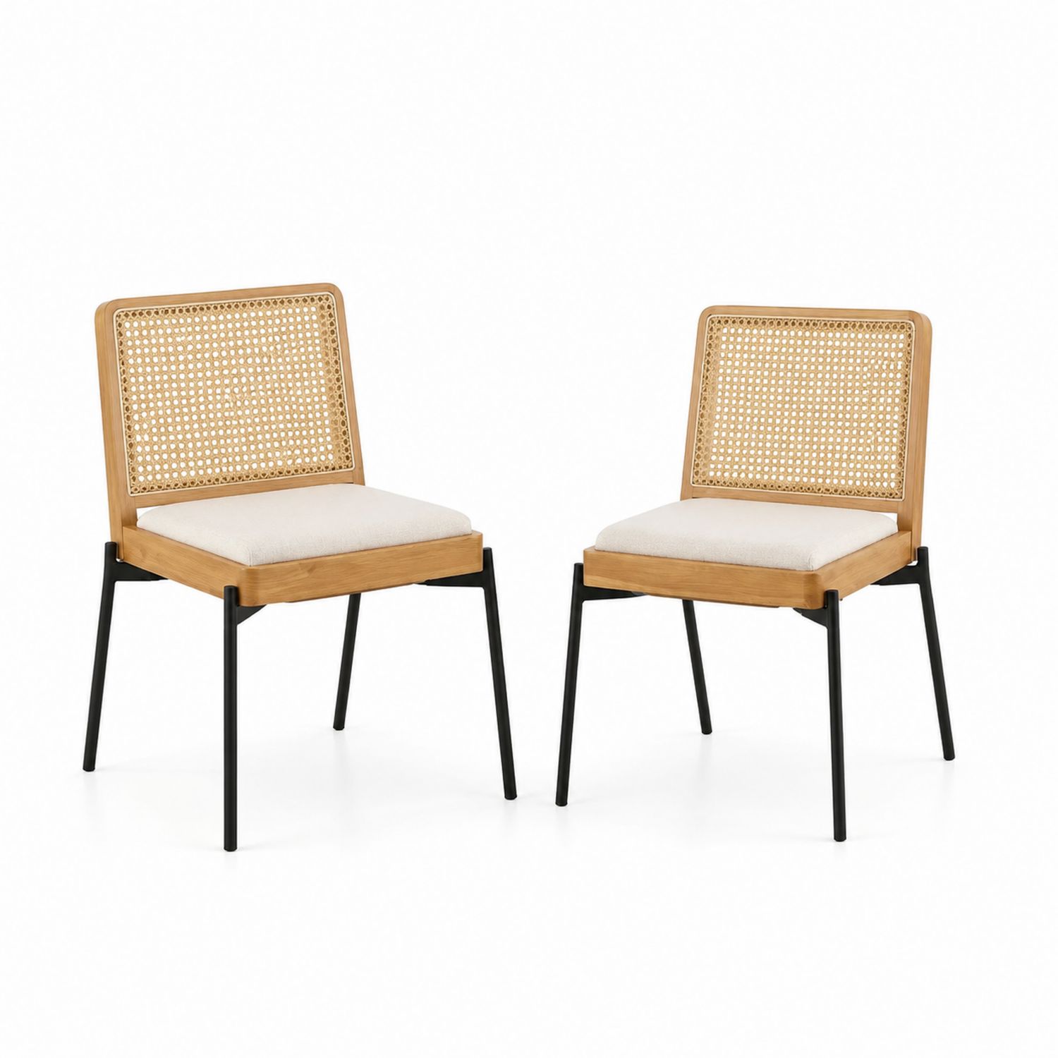 Set de 2 sillas de comedor de madera y ratán