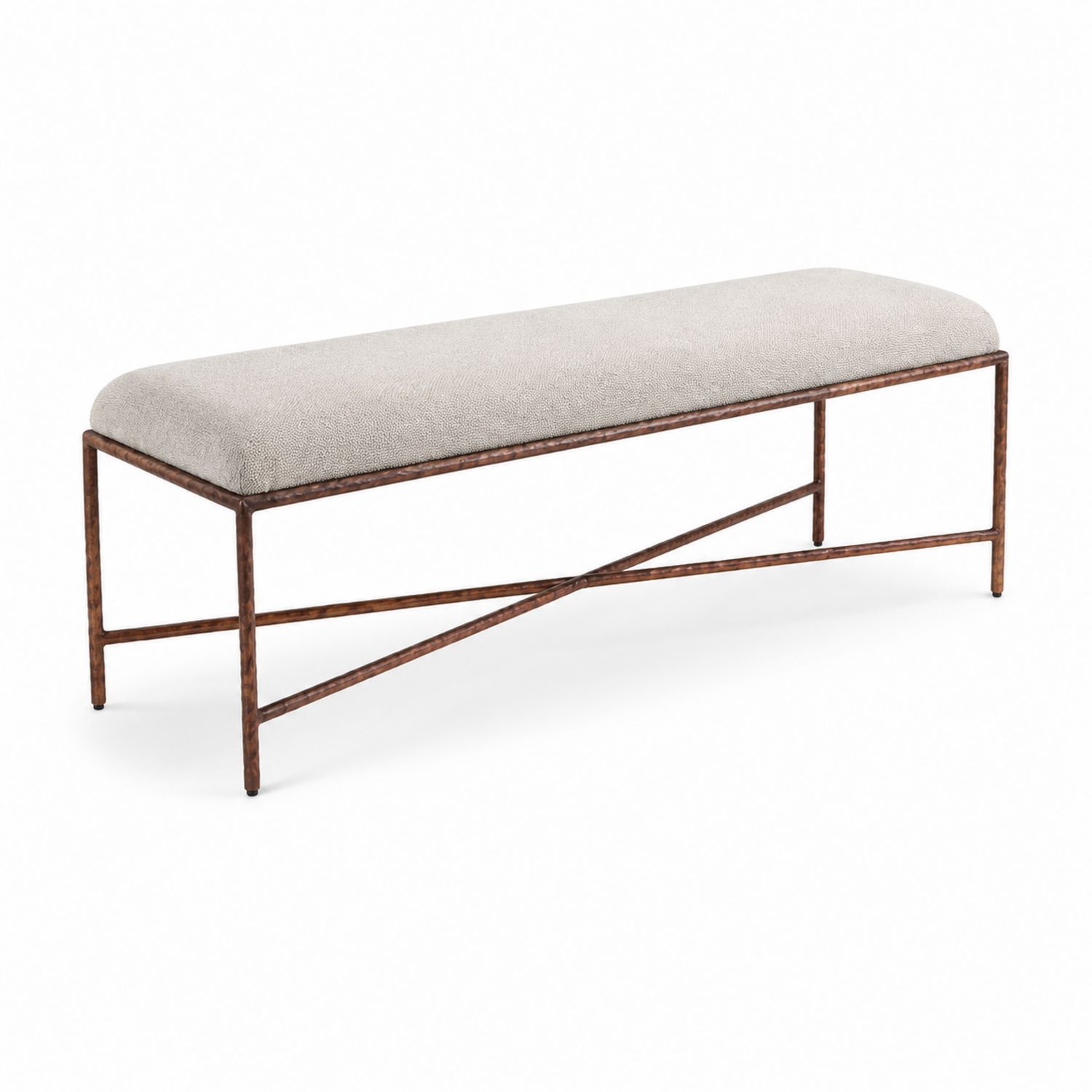 Banco beige con estructura de metal y tapizado de poliéster