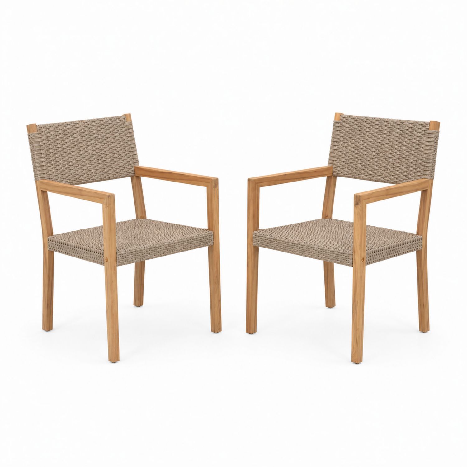 Conjunto de 2 sillas de exterior de teca y ratán sintético