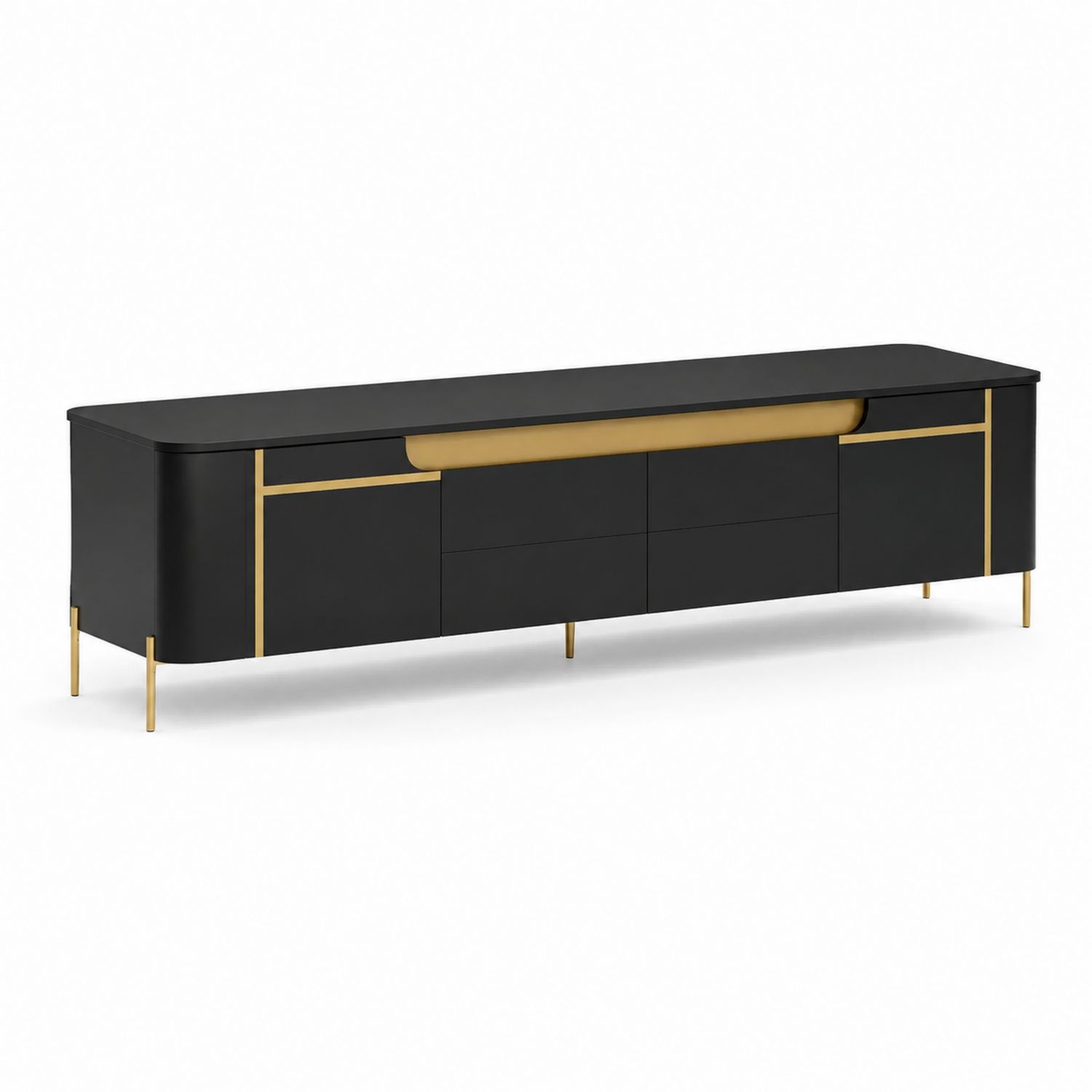 Mueble de TV de MDF negro con detalles dorados 180x40x50 cm