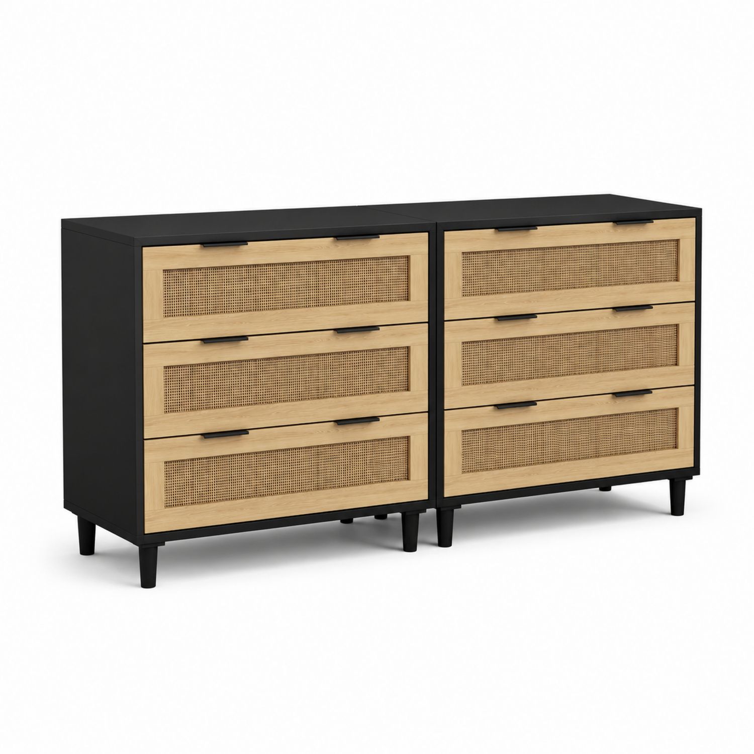 Cómoda de Madera con 6 Cajones y Rejilla de Ratán