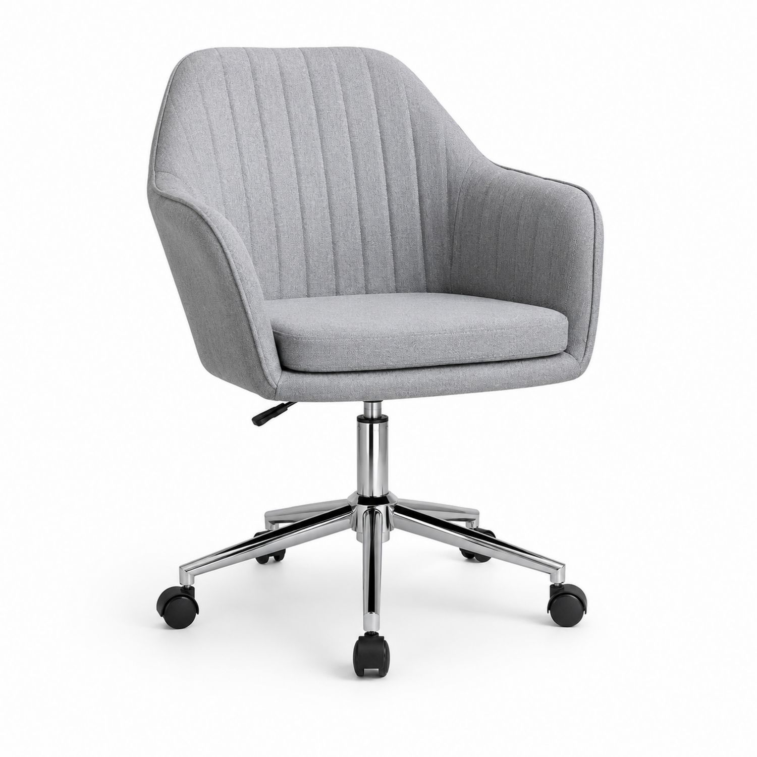 Silla de oficina ajustable gris con tapizado de poliéster y base cromada