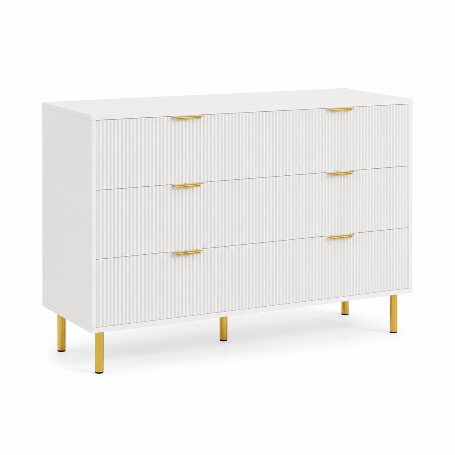 Cajonera de MDF Blanca con Detalles Dorados, 120x40x85 cm