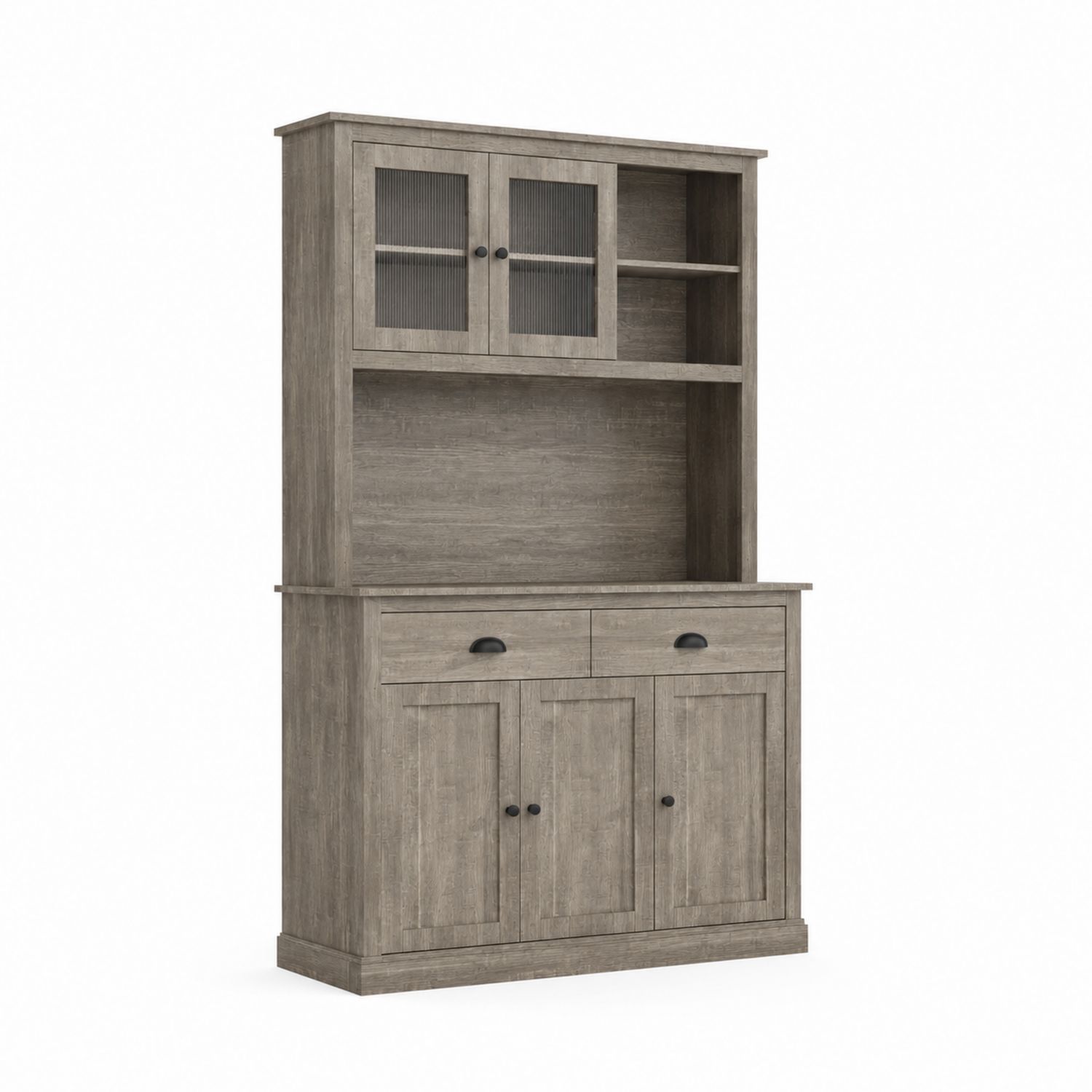 Aparador de Madera con Alacena y Vidrio Texturizado Gris Claro